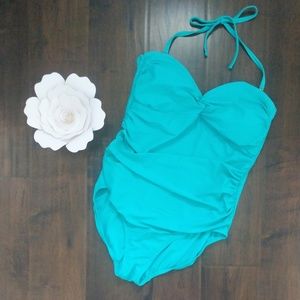 Merona Teal Ruched Halter One Piece Swimsuit